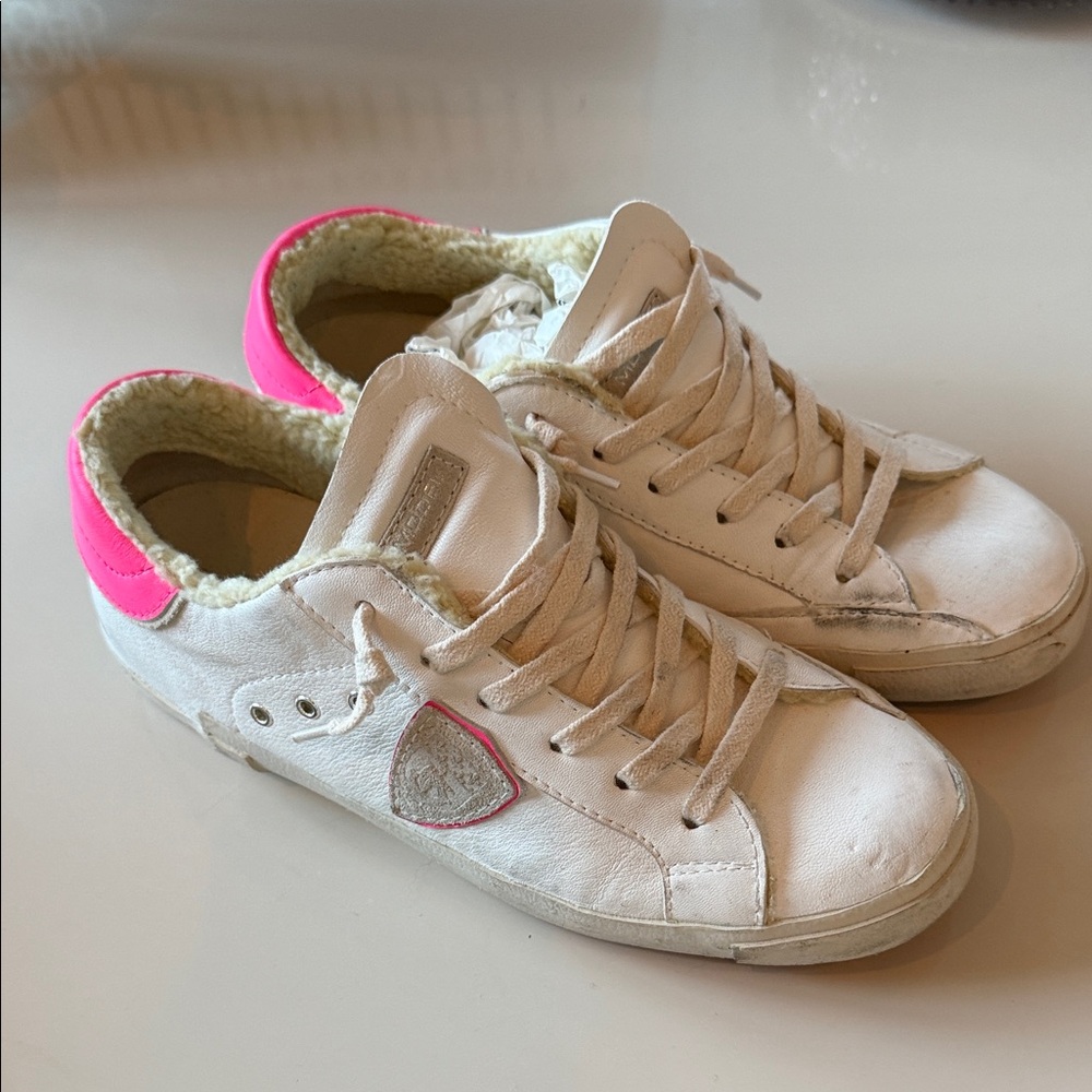 White and Pink Sneakers